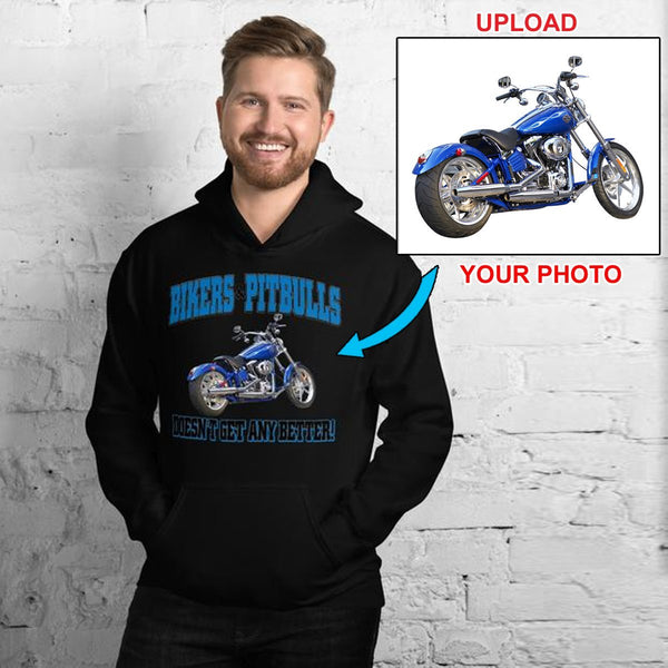 Biker and Pitbull Unisex Hoodie, With Your Own Bike On It! - 4 Terriers Only