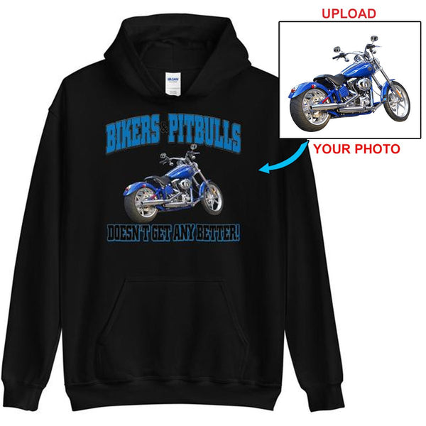 Biker and Pitbull Unisex Hoodie, With Your Own Bike On It! - 4 Terriers Only