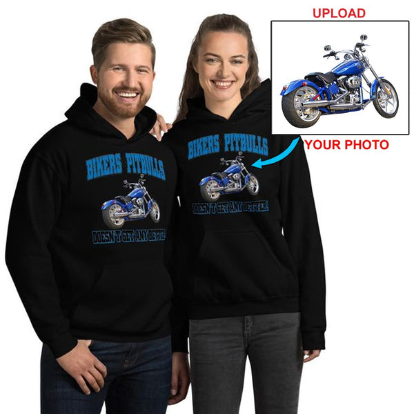 Biker and Pitbull Unisex Hoodie, With Your Own Bike On It! - 4 Terriers Only