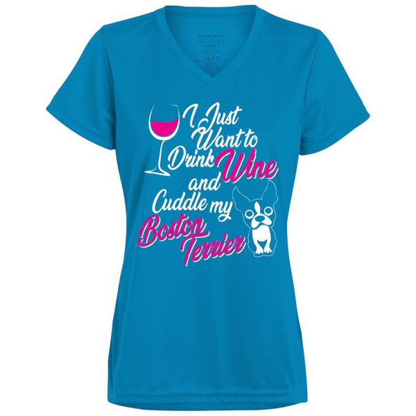 Bostie and Wine, Ladies' Wicking T-Shirt - 4 Terriers Only