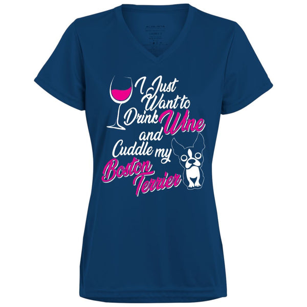 Bostie and Wine, Ladies' Wicking T-Shirt - 4 Terriers Only