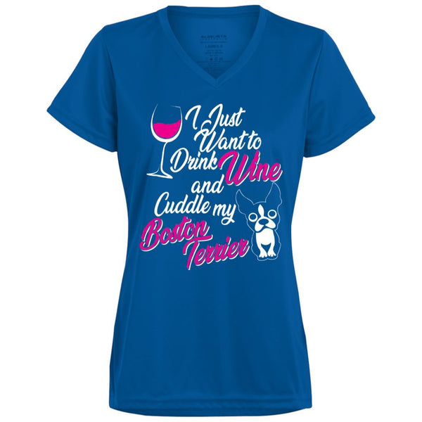 Bostie and Wine, Ladies' Wicking T-Shirt - 4 Terriers Only