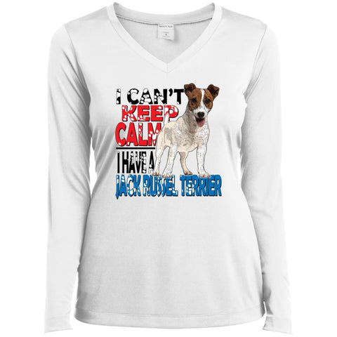 Jack Russel Sport-Tek Ladies' LS Performance V-Neck T-Shirt - 4 Terriers Only