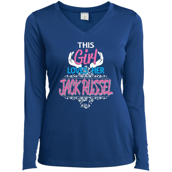 Jack Russel Sport-Tek Ladies' LS Performance V-Neck T-Shirt - 4 Terriers Only