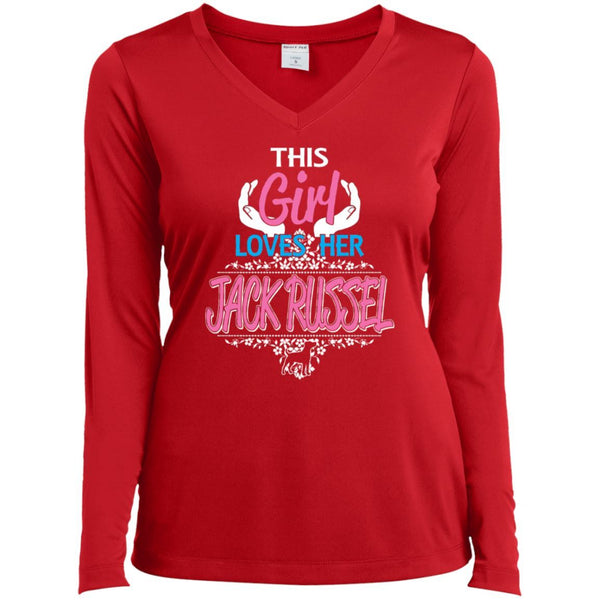 Jack Russel Sport-Tek Ladies' LS Performance V-Neck T-Shirt - 4 Terriers Only