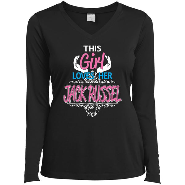 Jack Russel Sport-Tek Ladies' LS Performance V-Neck T-Shirt - 4 Terriers Only